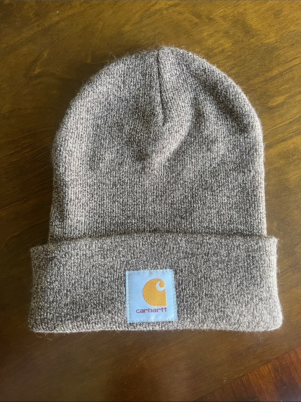 Carhartt Gray Knit Cuffed Beanie with Yellow Logo Patch
